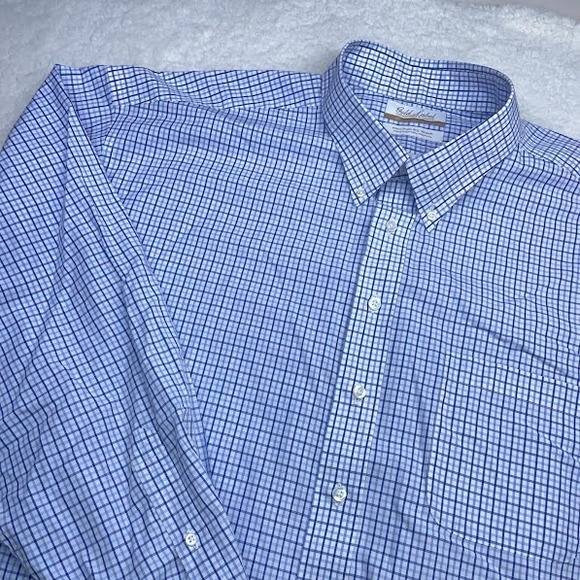 Roundtree and Yorke Gold Label Button down Mens 19 36/37 Big Blue Check non iron - Picture 1 of 11